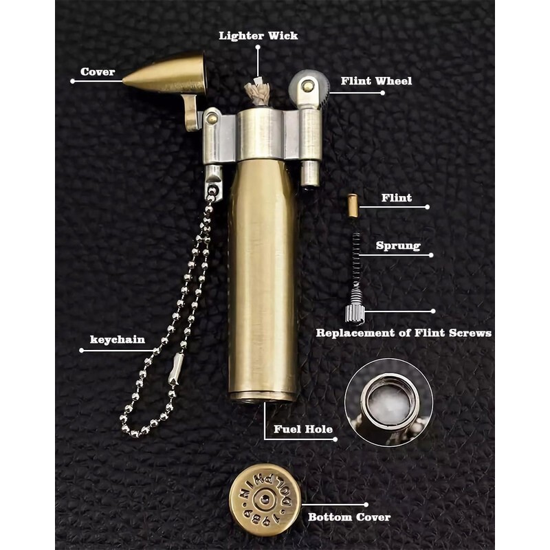 Bullet Lighter Series Reusable Metal Mini Trench Lighters with Keychain
