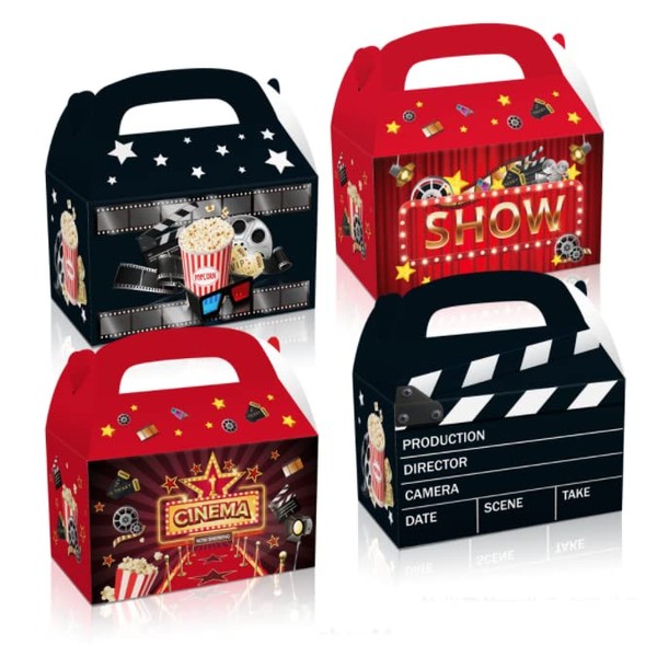 Dusenly 12pcs Movie Night Popcorn Boxes Hollywood Cinema Party Popcorn Bags Candy Container Favor Boxes for Popcorn Sweet Candy Party Movie Night