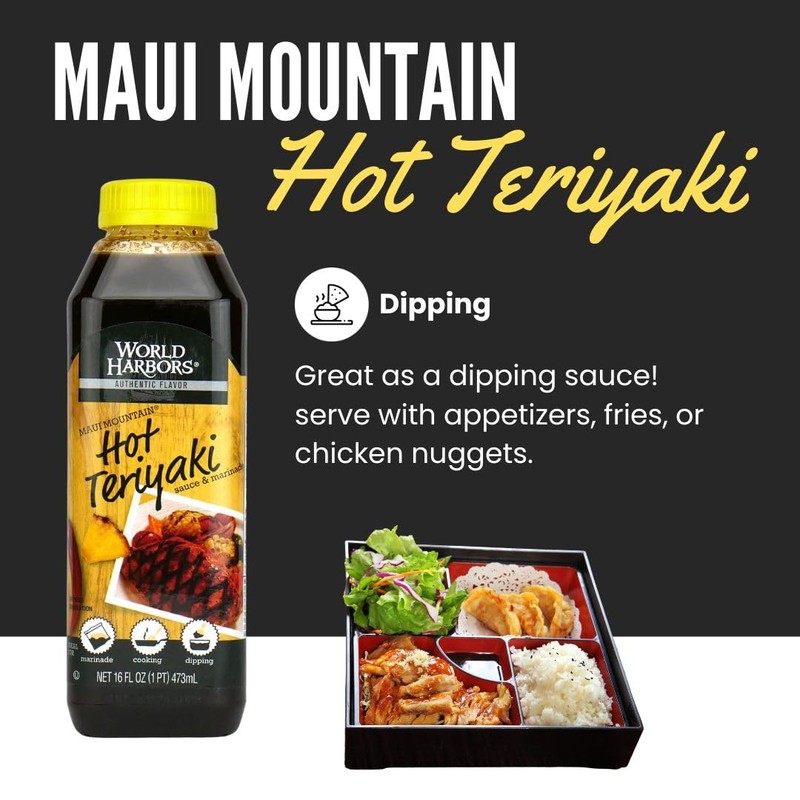 World Harbors Hot Teriyaki Sauce Perfect for Grilling Stir-Fries, Dipping,