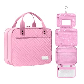 ESSENTE Women's Travel Toiletry Bag with Removable Pouch and Hanging Hook - Water Resistant Makeup Cosmetic Oraganizer with Multiple Compartments for Accessories (PRETTY IN PINK)