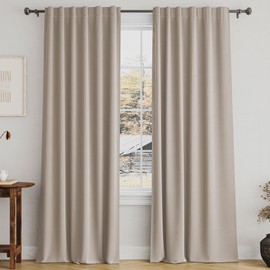 Turquoize Blackout Curtains for Bedroom Full Room Darkening Curtain 84 Inch Long Thermal Insulated Back Tab/Rod Pocket Window Treatment Panels for Living Room, 2 Panels, Natural