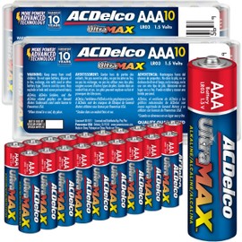 ACDelco UltraMAX 20-Count Triple AAA Batteries, Alkaline Battery with Advanced Technology for Home and Office, 10-Year Shelf Life, Recloseable Packaging