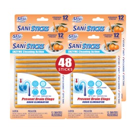 SANI 360° Sani Sticks Drain Cleaner and Deodorizer, 48 Count, Orange Scent Enzyme Pipe Cleaners, Eliminate Odors, Prevent Clogged Drains, Safe for Sinks, Bathtub Drains, Septic Tanks