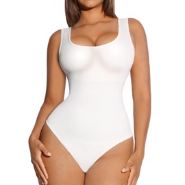 FeelinGirl Butt Lifting Shapewear Tummy Control Tops Slimming Bodysuit for Women Thong Shapewear for Daily Life White XL