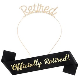 AOPRIE Retired Headband fow Women Crwon Tiara for Men Officiallly Retired Sash for Retirement Work Party Events Party Supplies Gifts Favors Decorations, Gold Black, 2 Pack