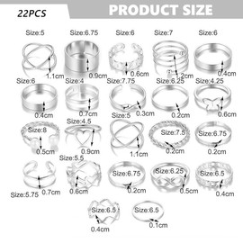 22-Piece Silver Rings Set, Stainless Steel Ankle Rings, Trendy Stacking Rings Set, Minimalist Finger Rings, Women's Ring Set, Silver