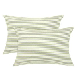 sourcing map Woven Striped Throw Pillow Covers Set of 2, Decorative Square Farmhouse Cushion Covers for Sofa Bedroom Car Chair 12 x 20 Inch, Green & White