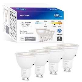 MYOUKE Dimmable GU10 LED Bulbs, 70W Halogen Bulb Equivalent, 3 Color Selectable 3000K 4200K 6000K, 7 Watt, 650 Lumens, 120V LED GU10 Spotlight, 40° Spot Light for Recessed Track Light (4)