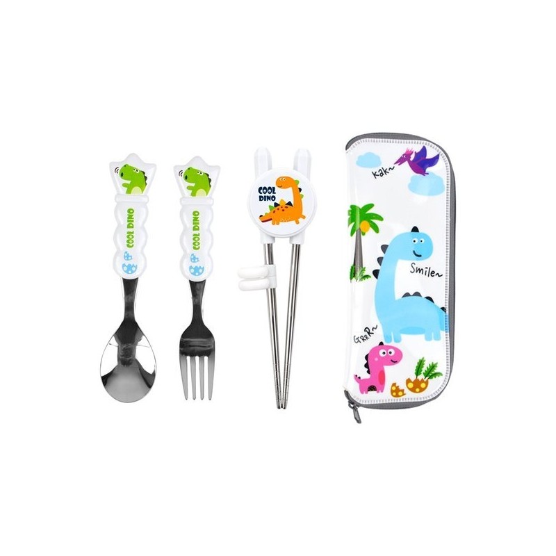 (KitchenU) Baby Toddler Cutlery Dinosaur Training Chopsticks Spoon and Fork