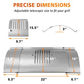 Flame Broiler Kit for Pit Boss Pellet Grills 1600/1150/1000/850/820/700, Stainless Steel Flame Broiler Cover Kit, Main Plate Slider, Slide Adjust 23-32 Inches, Replacement Parts for Pit Boss Smoker