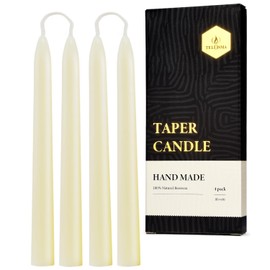 8 inch Organic Beeswax Taper Candles 4 Pack - Natural, 100% Pure Unscented Bee Wax Candle, Dripless, 5 Hours Burnning Time -Off White