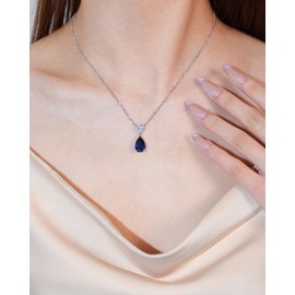 FANCIME Teardrop Sapphire Pendant Necklace for Women, 925 Sterling Silver September Birthstone Necklace, Birthday Mother's Day Christmas Jewellery Gifts for Women Wife Mom