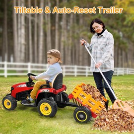 ARBELI 12V 7AH Ride on Tractor w/Tiltable Trailer & Remote Control, 2x45W Motors, Bluetooth, Music, Shifter, Electric Car for Kids Ages 2-5, Red