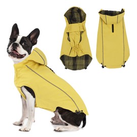 Vejaoo XZ015 Dog Raincoat, Waterproof, Reflective Rain Jacket with Hood for Dogs, Adjustable, Windproof Rain Jackets for Small, Medium, Large Dogs, Walking (Yellow, L)
