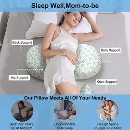 Coldew Pregnancy Pillows for Sleeping, Maternity Pillow for Pregnant Women, Soft Pregnancy Body Pillow with Detachable and Adjustable Pillow Cover - Support for Belly, Back, Legs, HIPS (Blue, Small)