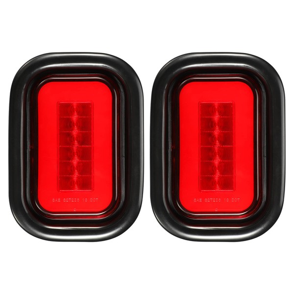 Partsam 2Pcs 5"x3" Rectangle Truck Trailer Stop Tail Brake Lights Red 14LED Halo Glow w/Rubber Grommets and 3 Prong Wire Pigtails Sealed Waterproof