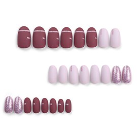 Press on Nails Short Medium Oval BAOYAALIN, Fake Nails with Glitter Design Gel Glue on Nails for Women Girls Full Cover Acrylic Artificial False Stick on Nail for Wedding 24Pcs in 12 Sizes