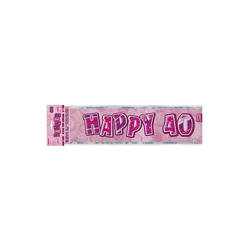 12ft 40th Pink Glitz Birthday Banner Decorations Unisex Party Supply