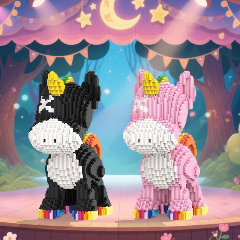 HOOLEDAY Animal Series Sunny Black Donkey Toy Building Block Set,