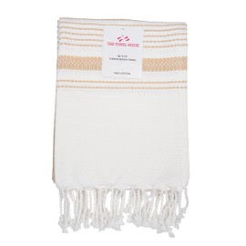 THE TOWEL HOUSE – 100% Cotton Oversized Turkish Beach Towels 38x74 Inches - Quick-Dry, Sand-Resistant, Super Soft - Extra Large Set of 1 – Perfect for Pool, Spa, Beach, Vacation – Beige