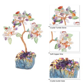 Nupuyai Crystal Tree Feng Shui Money Tree Tree of Life Gemstone Tree with Titanium Coated Crystal Druze for Wealth and Happiness