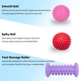 Purple-Foot Massage Set,Foot Roller Massager,Massage Lacrosse Ball,Spiky Ball Therapy Set for Relieve Plantar Fasciitis,Heel Foot Arch Pain and Relax Shoulder Foot Back Leg Hand Deep Tissue Massage