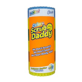 Scrub Daddy Colors, Six Sponge Multipack, Dish Sponges for Washing Up, Texture Changing Scratch-Free Cleaning for Kitchen & Bathroom, Odour Resistant, Dishwasher Safe, Multi Use Pack of 6