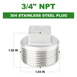 TAISHER 10PCS 304 Stainless Steel Outer Square Thread Socket Pipe Plug Fitting 3/4" NPT Male