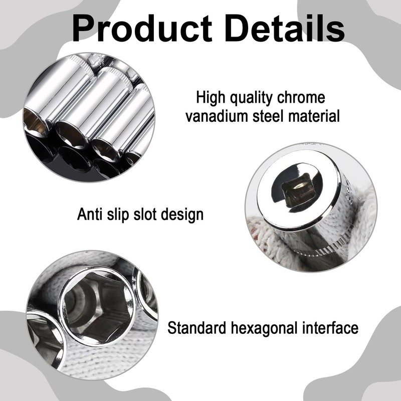 4 PCS 10mm Socket,10mm Socket 1/4 Drive,1/4 Deep Socket, Cr-V