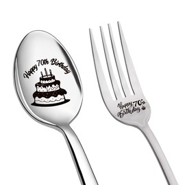 Dad Mum 70th Birthday Gifts for Women Men Grandma Grandad Birthday Gifts for 70 Year Old Man Woman Wife Husband Spoon Fork 70 Th Birthday Gifts for Men Women Happy Birthday Spoon and Fork 2pcs