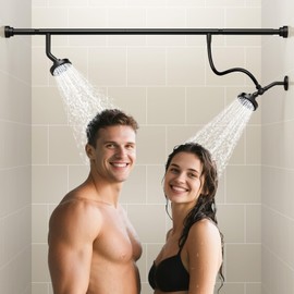 NTPN Dual Shower Head for Couples, High Pressure Double Shower Heads for Two People Rod, Two Showerhead System Fit 2 Person, Birthday Gifts for Women Men, Easy Install, Spa-Like Water Pressure (Black)