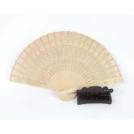 All In One Chinese Scented Wooden Hand Held Folding Fans for Craft Home Wedding Party Event Decoration, Gifts (1pc with Fan Holder)