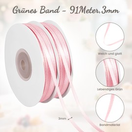 91 Meter Schleifenband Rosa- Geschenkband Rosa Satinband 3mm für Geschenkverpackungen, Dekorationen, Hochzeiten, Geburtstage und andere Festtage