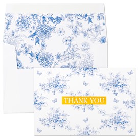 Crisky 50 Pack Blue Floral Thank you cards Gold Foil Greeting Notes Bulk with Envelopes & Stickers (50 Pack) for Birthday, Baby Shower, Bridal Shower, Wedding, Graduation