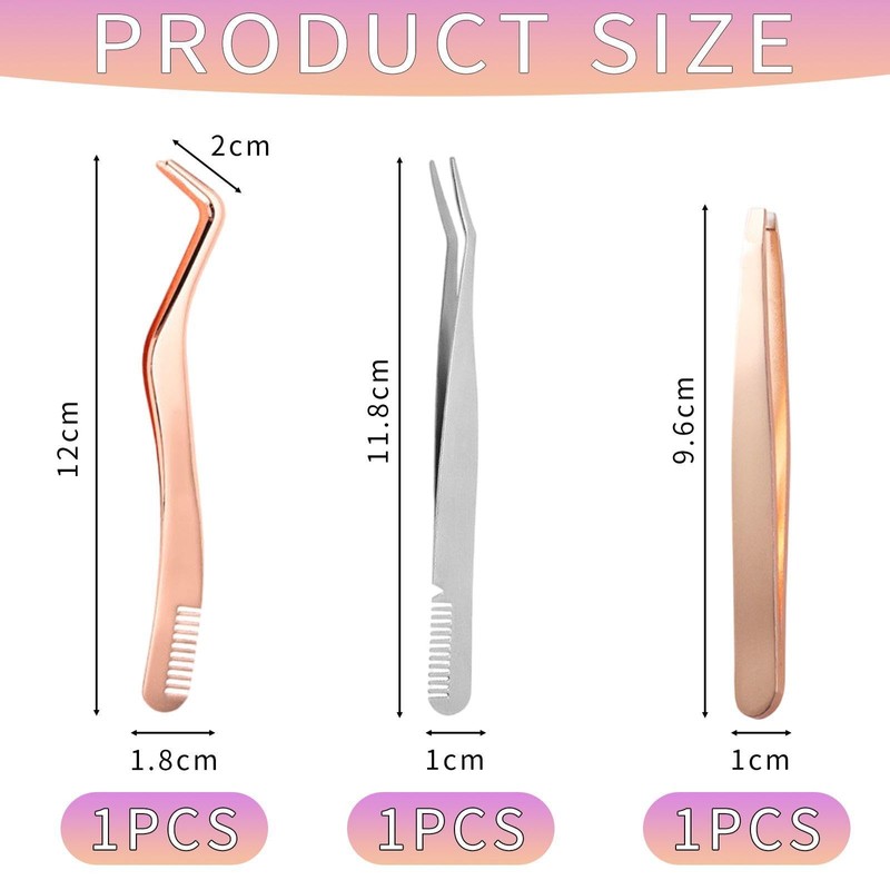 3 Pieces with Comb Tweezers, Grafted Eyelash Tools, Stainless Steel