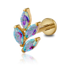 FINE4U 16G Leaf Cartilage Earring for Flat, Helix, Tragus - ASTM F136 Titanium Hypoallergenic, Screw on Nickel Free Flat Back Stud, Body Ear Jewelry for Women