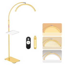 Mznoo Lash Light with Tool Tray, Half Moon Floor Lamp for Eyelash Extensions, Nail Art, Tattoo Art and Skincare, Adjustable Color Modes and Flexible Gooseneck (Gold)