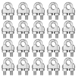 20 PCS M10 3/8" Wire Rope Cable Clip Clamp, 304 Stainless Steel U-Bolt Saddle Fasteners, Wire Rope Thimble for Wire Ropes, Clotheslines