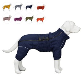 Warm Dog Coat Double Layers Dog Vest, 4 Legs Covered Windproof Waterproof Reflective Warm Dog Vest Outdoor Skating Dog Costume for Small Medium Large Dogs Navyblue M