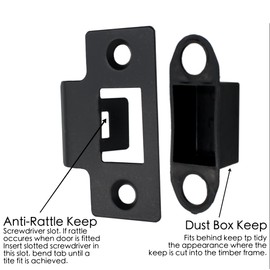 Strike Plate Matt Black Latch Door Frame + Dust Box + Matching Screws (5)