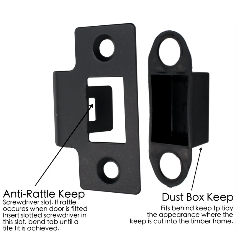 Strike Plate Matt Black Latch Door Frame + Dust Box