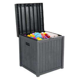 COOBL 51 Gallon Outdoor Deck Box,Resin Storage Box for Patio Furniture Cushions, Toys, and Garden Tools (Grey)