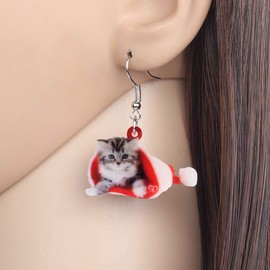 Cute Christmas Cat Earrings Dangle For Women Charm Decoration Gifts (Christmas Cat #7)