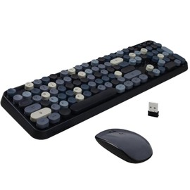 LETTON Wireless Keyboard Mouse Combo, 2.4GHz Typewriter Keyboard Wireless, Colorful Full Size Office Computer Retro Keyboard and Cute Mouse with 3 DPI for Mac PC Desktop Laptop-Black Grey