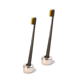 1 par de 2 piezas de mini cerámica plateada hecha a mano para cepillo para polvo de dientes para baño