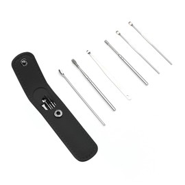 NAUZE NAUZE 6Pcs Ear Wax Removal Kit Stainless Steel Earwax Cleaner Tool Reusable Metal Ear Cleaner with Portable Bag for Children and Adults(Black)