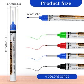 Prasacco 12 Pcs Long Head Deep Hole Multi-Purpose Long Nib Marker Waterproof Deep Reach Construction Markers Quick Dry Colorful Carpenter Marker for Construction Bathroom Woodworking