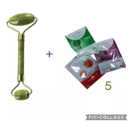 RIVERSOFY Rodillo Jade Facial Antiedad + 5 Mascarillas Coreanas Tela