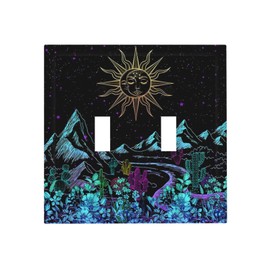 Tewujay Light Switch Cover Colorful Abstract Boho Sun Moon Mountain River 2 Gang Wall Plate Double Light Switch Plate Toggle Decorative Outlet Covers Electrical Switchplate for Bathroom Home Decor