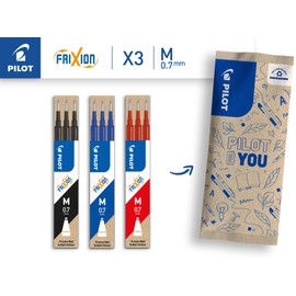 Pilot FriXion Gel Rollerball Pen Refills, 0.7 mm, Pack of 9, Black/Red, with Erasable Ink, Compatible with FriXion Ball and FriXion Clicker, Medium Thickness